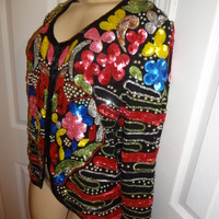 Vintage Joan Leslie Flower Sequins Jacket Size L - Thumbnail 2