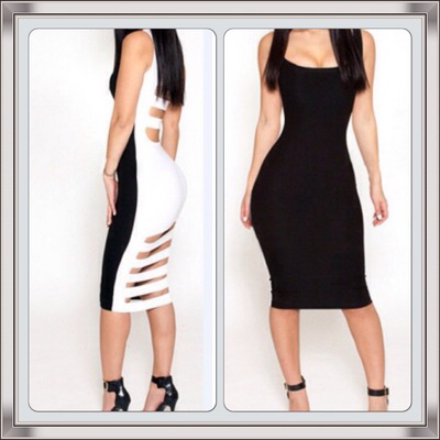 Black front back white slit dress