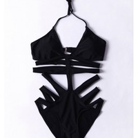 Black open slit swimsuit - Thumbnail 1