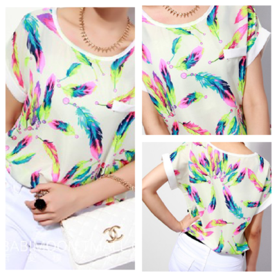 Feather print sheer top