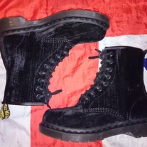 Black Crushed Velvet Dr Doc Martens - Goth Hippy Vegan - UK 3*36 EU*5 US