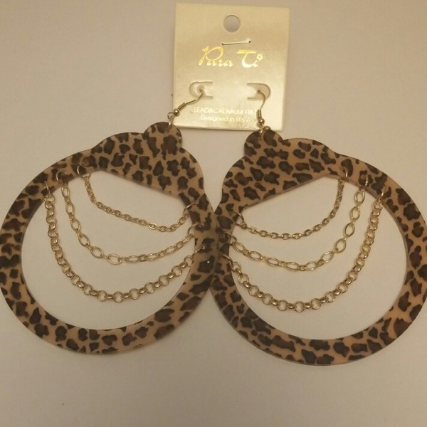 Cheetah Print Chain Hoop Earrings