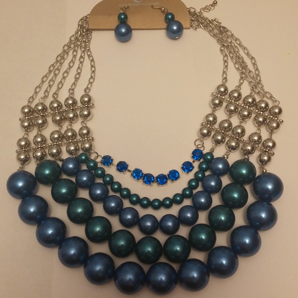 Blue Pearl Costume Jewelry Set 