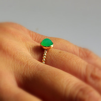 Rose cut chrysoprase gemstone ring, stacking ring