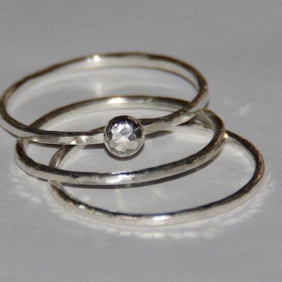 Handmade hammered pebble sterling silver stacking / stackable rings - size 4,5, 6,7,8,9,10,11, half and quarter sizes