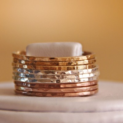 Set of 3 mixed metals, slim gold filled and sterling silver stackable rings