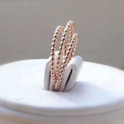 3 x 14k rose gold filled dotted/ full beaded unique stackable rings 