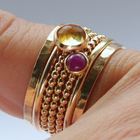 Gemstone Ring - Gold Citrine Ring- Citrine Gemstone Ring- Stacking Ring-November Birthstone Ring - Thumbnail 1