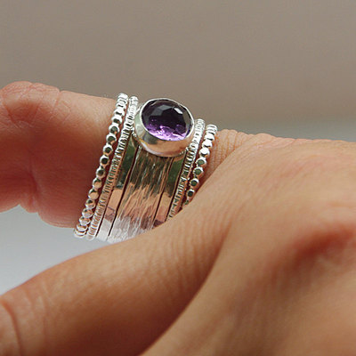 Unique rose cut purple amethyst wedding ring