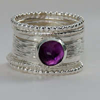 Unique Rose Cut Purple Amethyst Wedding Ring - Thumbnail 1