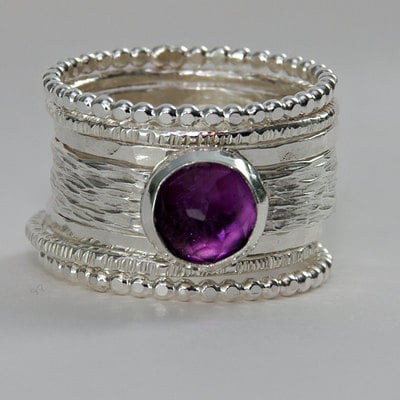 Unique rose cut purple amethyst wedding ring
