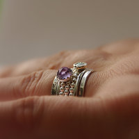 Opal & Amethyst Stackable Birthstones Mothers rings - Personalized Rings  - Thumbnail 1