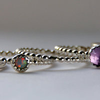 Opal & Amethyst Stackable Birthstones Mothers rings - Personalized Rings  - Thumbnail 2