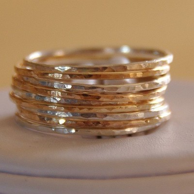 Set of 9 sterling silver & gold filled stack/ gold stacking rings/ gold stackable rings-  mix and matched rustic jewelry