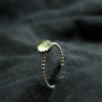 Rose Cut Prehnite  Dark Sterling Silver Stacking Rings -  Engagement Ring - Green Gemstone Ring - Thumbnail 2