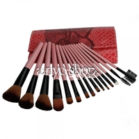 15pcs Makeup Brush Set with Snake-skin Pattern Bag Pink  - Thumbnail 4