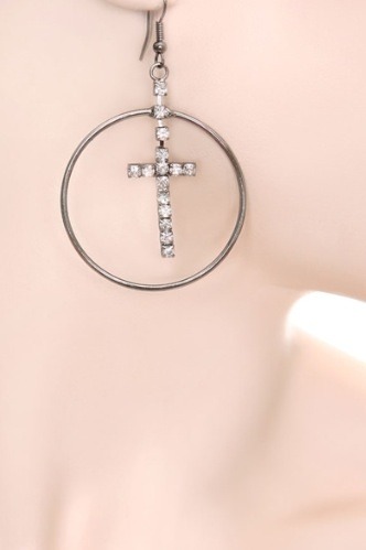 Silver Cross Hoop Earrings