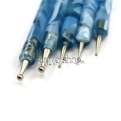 5pcs 2-way nail art dotting marbleizing pen 