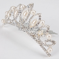 Water Droplets Pearl Rhinestone Bridal Tiara Hair Comb  - Thumbnail 1