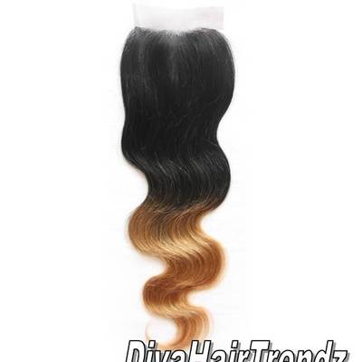 14" black to honey blonde body wave ombre top hair closure