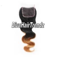 14" Black to Honey Blonde Body Wave Ombre Top Hair Closure - Thumbnail 1