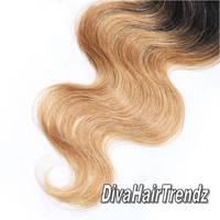 14" Black to Honey Blonde Body Wave Ombre Top Hair Closure - Thumbnail 4