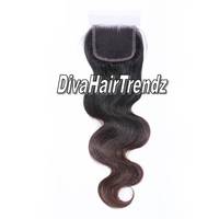 14" Black to Brown, Color#4, Body Wave Ombre Top Hair Closure - Thumbnail 1