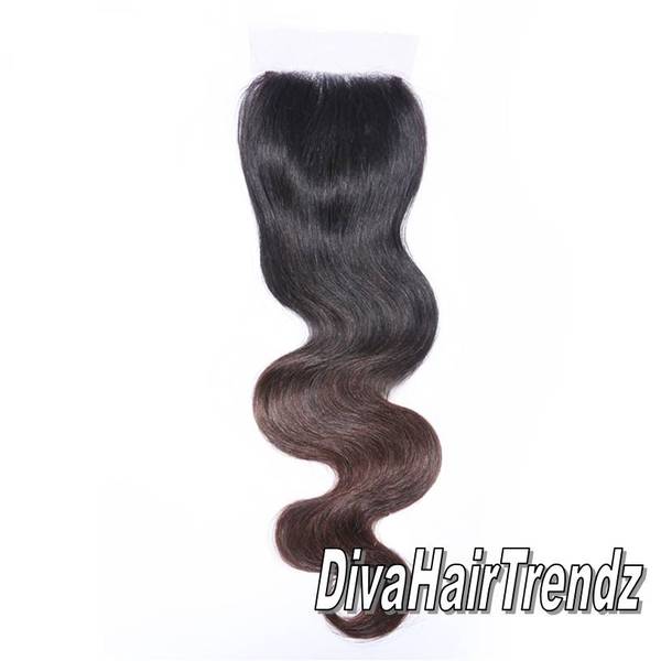 14" Black to Brown, Color#4, Body Wave Ombre Top Hair Closure