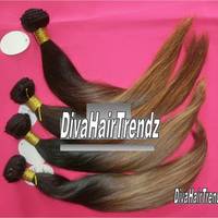 18, 20 & 22"  Brazilian Remy Straight Dark to Cinnamon Blonde Brown Ombre [3 Bundles] - Thumbnail 1