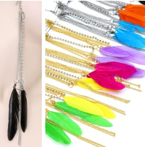 Feather Rhinestone & Chain Earrings