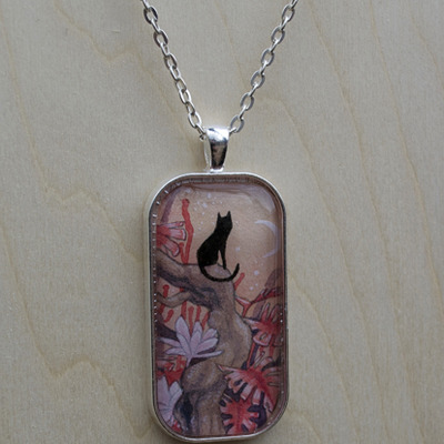  ooak watercolor cat pendant "venusian sunset"