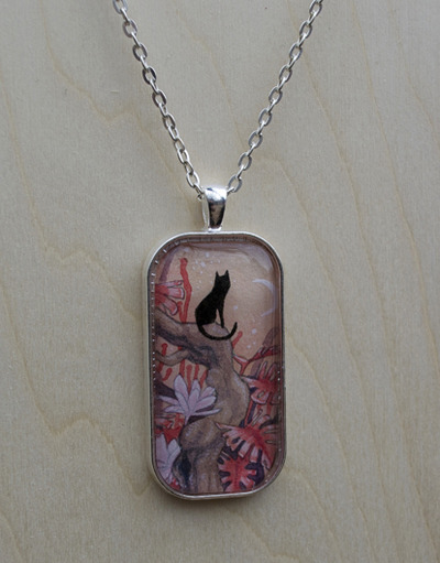  OOAK watercolor cat pendant "Venusian Sunset"
