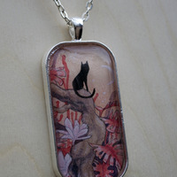  OOAK watercolor cat pendant "Venusian Sunset" - Thumbnail 1