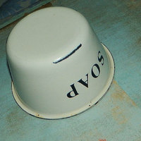 Vintage White and Black Enameled Metal Soap Dish - Thumbnail 1
