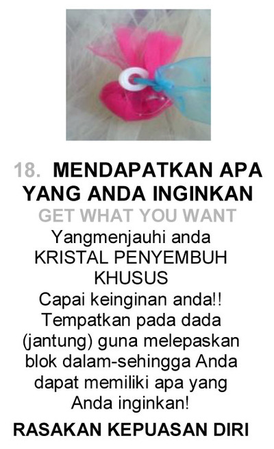 18 MENDAPATKAN APA YANG ANDA INGINKAN  GET WHAT YOU WANT CRYSTAL REMEDY