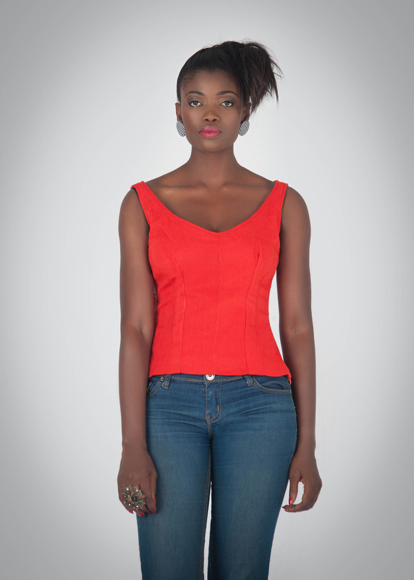 Two fabric vee handwoven cotton top with back stripe detail