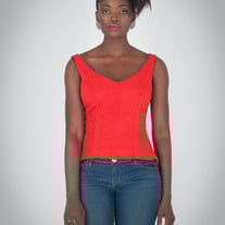 Two fabric vee handwoven cotton top with back stripe detail