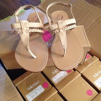 Beige T-strap Sandal - Thumbnail 1