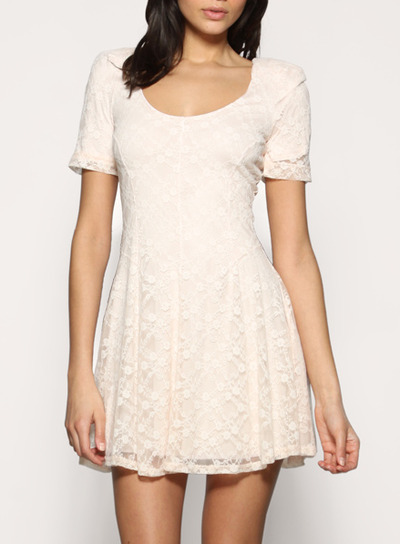 Lace Retro Shoulder Pad Fit & Flare Dress