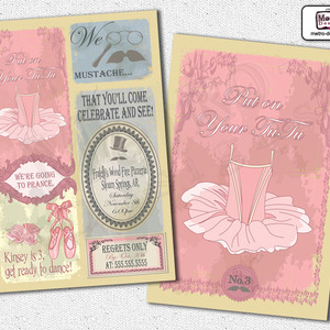 Tutu & mustache invitations, mustache party invitation, dance party invitations, unisex party invitations, invitations, invitation, invite - Thumbnail 4