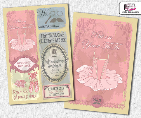 TuTu & Mustache Invitations, Mustache Party Invitation, Dance Party Invitations, Unisex Party Invitations, Invitations, Invitation, Invite