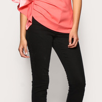 One Shoulder Pleated Sleeve Top - Thumbnail 1