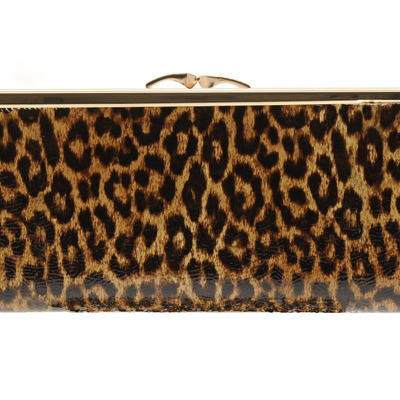 Leopard patent frame clutch bag