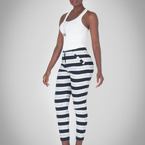 Cigarette pants with pockets in handwoven striped cotton