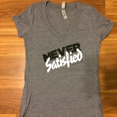 Girls grey deep v tee - black and white / nsc