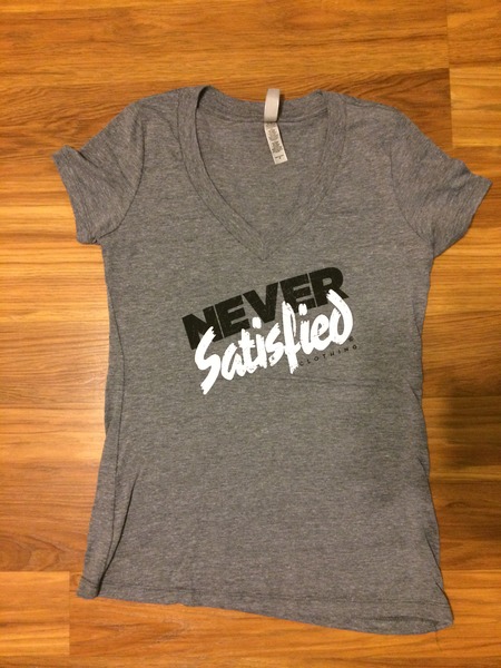 Girls Grey Deep V Tee - Black and White / NSC