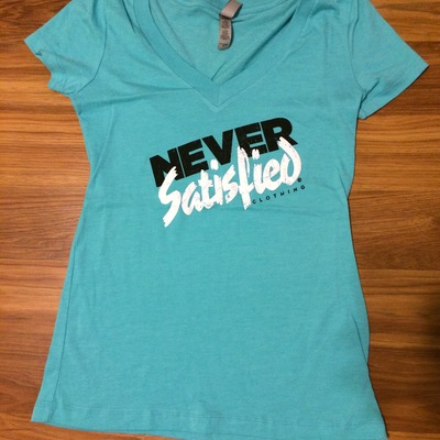 Girls teal deep v tee - black and white / nsc