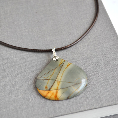 Sale, stone pendant, picasso jasper, jasper pendant, summer necklace - Thumbnail 3