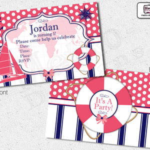 Sailor, Nautical Invitations Coral & Navy Colors