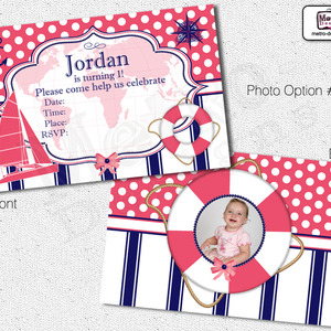 Sailor, Nautical Invitations Coral & Navy Colors